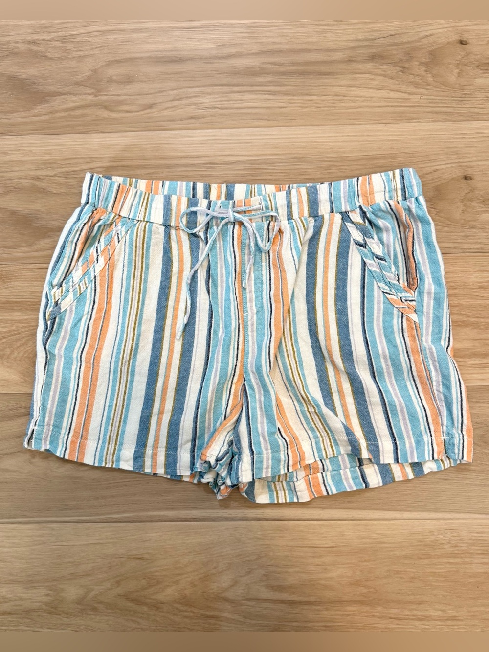 Briggs Striped Linen Blend Drawstring Shorts XL Coastal Beach Casual